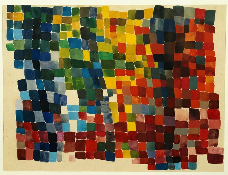 Composição de manchas quadrangulares, policromadas, densas, 1920 Sophie Taeuber-Arp