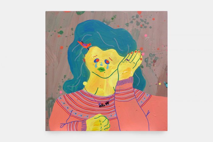 Misaki Kawai, Pink Bird Lover, 2007, Acrylic and collage on canvas, 30 x 30 in, 76 x 76 cm